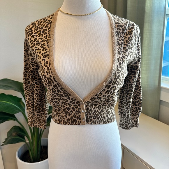 Limited Too Tops - Leopard Print Cropped Cardigan - Tan & Black